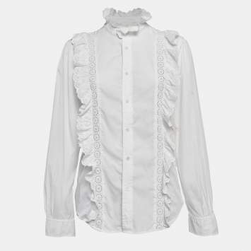 Pre Owned Polo Ralph Lauren White Cotton Ruffled Shirt L