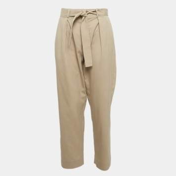 Pre Owned Polo Ralph Lauren Khaki Beige Lyocell Belted Trousers M