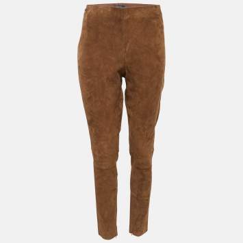 Pre Owned Polo Ralph Lauren Brown Genuine Suede Trousers XL
