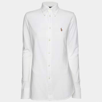 Pre Owned Polo Ralph Lauren White Knit Cotton Button Front Oxford Shirt S
