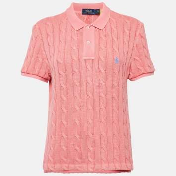 Pre Owned Polo Ralph Lauren Pink Cable Knit Polo T-Shirt XL
