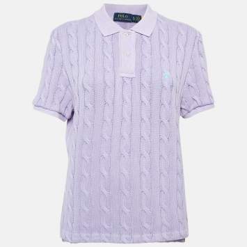 Pre Owned Polo Ralph Lauren Light Purple Cable Knit Polo T-Shirt XL