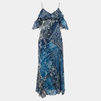 Pre Owned Polo Ralph Lauren Blue Printed Maxi Dress S
