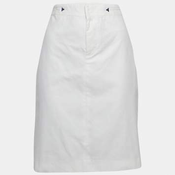 Pre Owned Polo Ralph Lauren White Cotton Lace-Up Pencil Skirt L