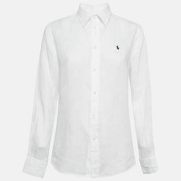 Pre Owned Polo Ralph Lauren White Linen Relaxed Fit Shirt S