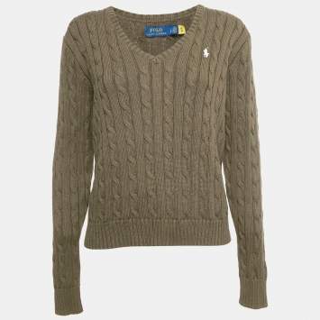 Pre Owned Polo Ralph Lauren Cotton Cable Knit Full Sleeve Sweater L