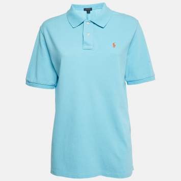 Pre Owned Polo Ralph Lauren Blue Logo Embroidered Cotton Polo T-Shirt XL