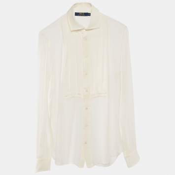 Pre Owned Polo Ralph Lauren Cream Sheer Silk Button Front Blouse S
