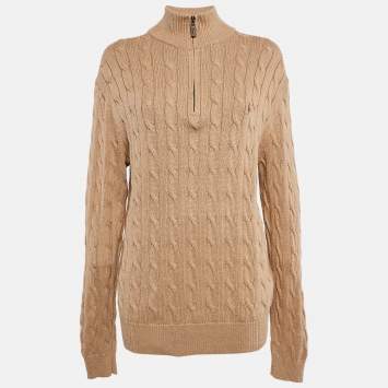 Pre Owned Polo Ralph Lauren Beige Cable Knit High Neck Sweater L