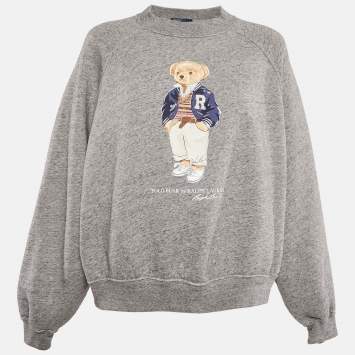 Pre Owned Polo Ralph Lauren Grey Polo Bear Print Cotton Sweatshirt L