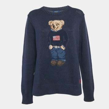 Pre Owned Polo Ralph Lauren Blue Bear Intarsia Cotton Knit Sweater L 