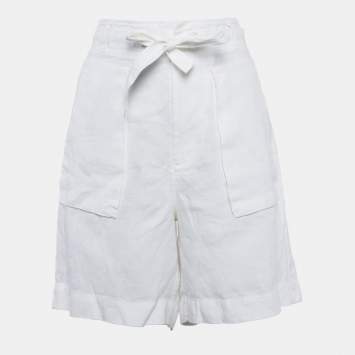 Pre Owned Polo Ralph Lauren White Linen Tie-Up Detail Shorts M
