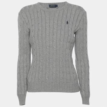 Pre Owned Polo Ralph Lauren Grey Cotton Knit Full Sleeve Sweater S