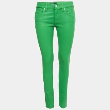 Pre Owned Polo Ralph Lauren Green Coated Denim Skinny Fit Jeans S Waist 27"