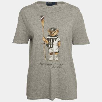 Pre Owned Polo Ralph Lauren Grey Teddy Print Jersey T-Shirt M