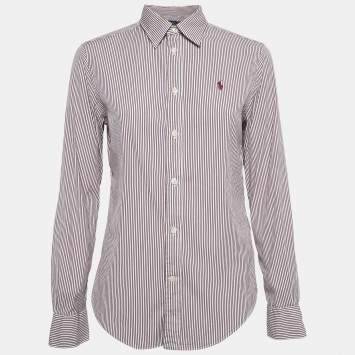 Pre Owned Polo Ralph Lauren Burgundy Stripe Cotton Button Front Shirt M