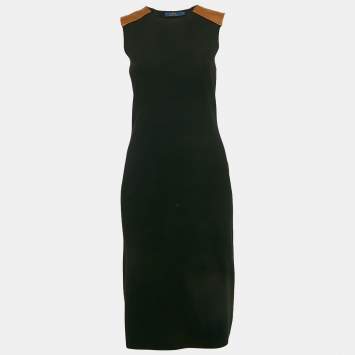 Pre Owned Polo Ralph Lauren Black Leather Trim Stretch Knit Short Dress S