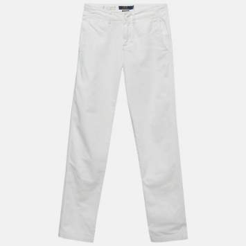 Pre Owned Polo Ralph Lauren White Denim Quin Boyfriend Jeans XS Waist 28"