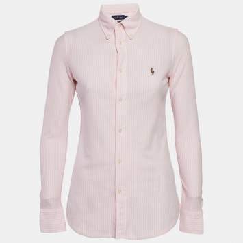 Pre Owned Polo Ralph Lauren Pink Stripe Cotton Knit Button Front Shirt S