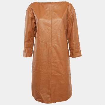 Polo Ralph Lauren Brown Leather Long Sleeve Short Dress M