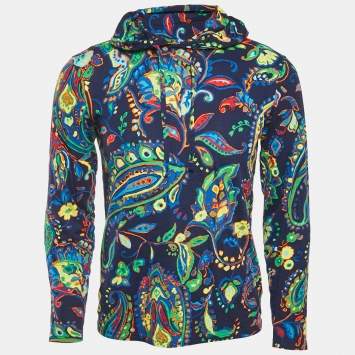 Polo Ralph Lauren Navy Blue Printed Cotton Knit Hoodie XS