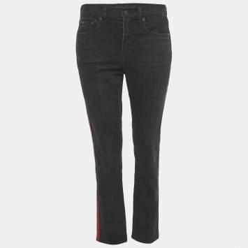 Pre Owned Polo Ralph Lauren Black/Red Side Stripe Denim Jeans M Waist 30"
