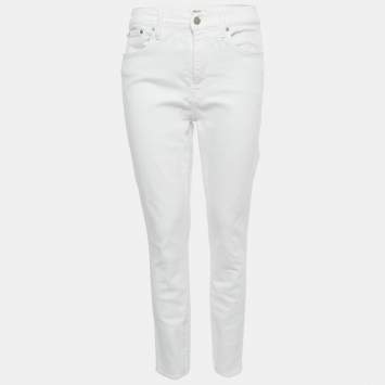 Pre Owned Polo Ralph Lauren White Embroidered Denim Tompkins Skinny Jeans M Waist 29"