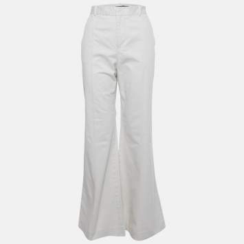 Pre Owned Polo Ralph Lauren Cream Cotton Wide Leg Trousers L