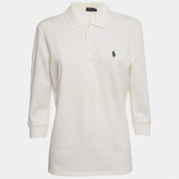 Pre Owned Polo Ralph Lauren Off-White Cotton Julie Polo T-Shirt XL