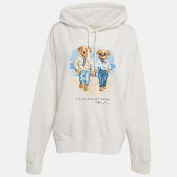 Pre Owned Polo Ralph Lauren White The Ralph & Ricky Bear Print Cotton Hooded Sweatshirt XXL