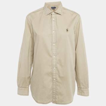 Pre Owned Polo Ralph Lauren Beige Logo Embroidered Cotton Relaxed Fit Shirt XL