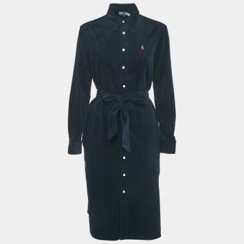 Pre Owned Polo Ralph Lauren Navy Blue Corduroy Shirt Short Dress M
