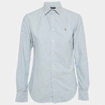 Pre Owned Polo Ralph Lauren Light Blue Logo Embroidered Cotton Shirt S
