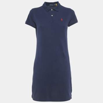 Pre Owned Polo Ralph Lauren Blue Cotton Mini Polo Dress XS