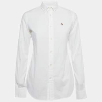 Pre Owned Polo Ralph Lauren White Logo Embroidered Cotton Slim Fit Shirt S