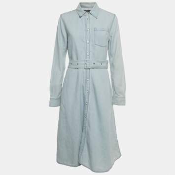 مملوكة مسبقًا Polo Ralph Lauren Blue Denim belted Shirt Midi Dress M