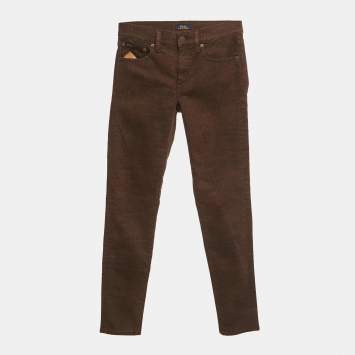 Pre Owned Polo Ralph Lauren Brown Animal Print Denim Tompkins Skinny Jeans S Waist 26"