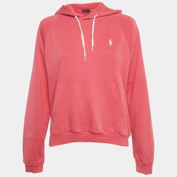 Pre Owned Polo Ralph Lauren Pink Logo Embroidered Cotton Blend Hoodie L