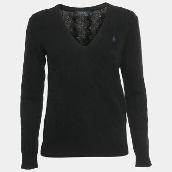 Pre Owned Polo Ralph Lauren Black Cable Knit V-Neck Sweater M