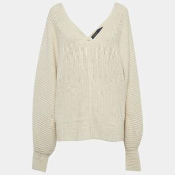 Pre Owned Polo Ralph Lauren Beige Rib Knit V-Neck Sweater XXL