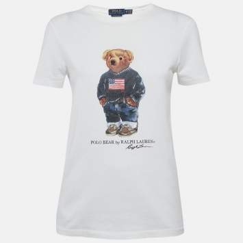 Pre Owned Polo Ralph Lauren White Teddy Print Jersey T-Shirt XS