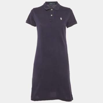 Pre Owned Polo Ralph Lauren Navy Blue Pique Polo Mini Dress S