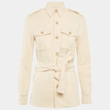 Pre Owned قميص جاكيت بولو من رالف لورين قماش فلانيل بيج بحزام مقاس صغير (إكس سمول)