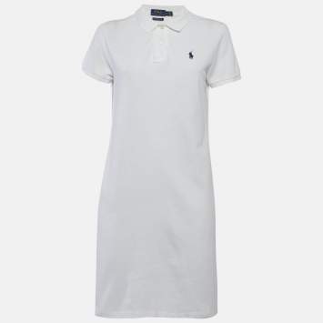 مملوكة مسبقًا Polo Ralph Lauren White Pique Polo Mini Dress M