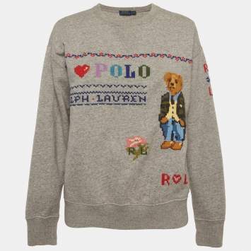 مملوكة مسبقًا Polo Ralph Lauren Grey Embroidered Cotton Crewneck Sweatshirt M