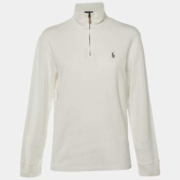 Pre Owned Polo Ralph Lauren White Cotton Knit Sweatshirt S