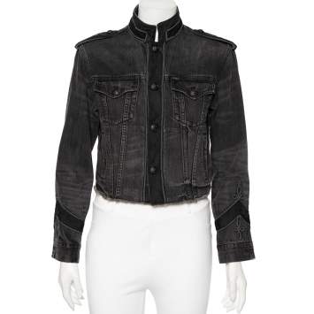 Pre Owned Polo Ralph Lauren Charcoal Grey Denim Cropped Military Jacket S