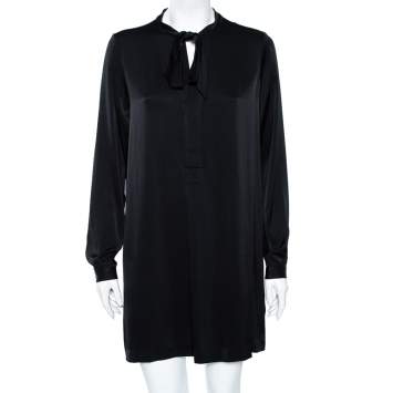 Pre Owned Polo Ralph Lauren Black Satin Neck Tie Detailed Shift Dress M