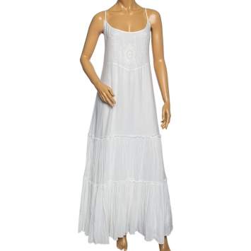 Pre Owned Polo Ralph Lauren White Cotton Embroidered Detail Sleeveless Maxi Dress L
