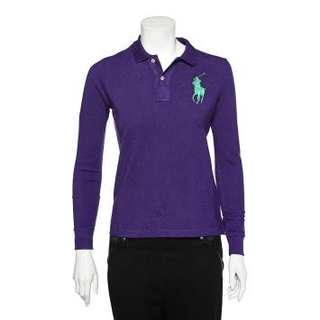Pre Owned Polo Ralph Lauren Purple Cotton Pique Long Sleeve Polo T-Shirt S 